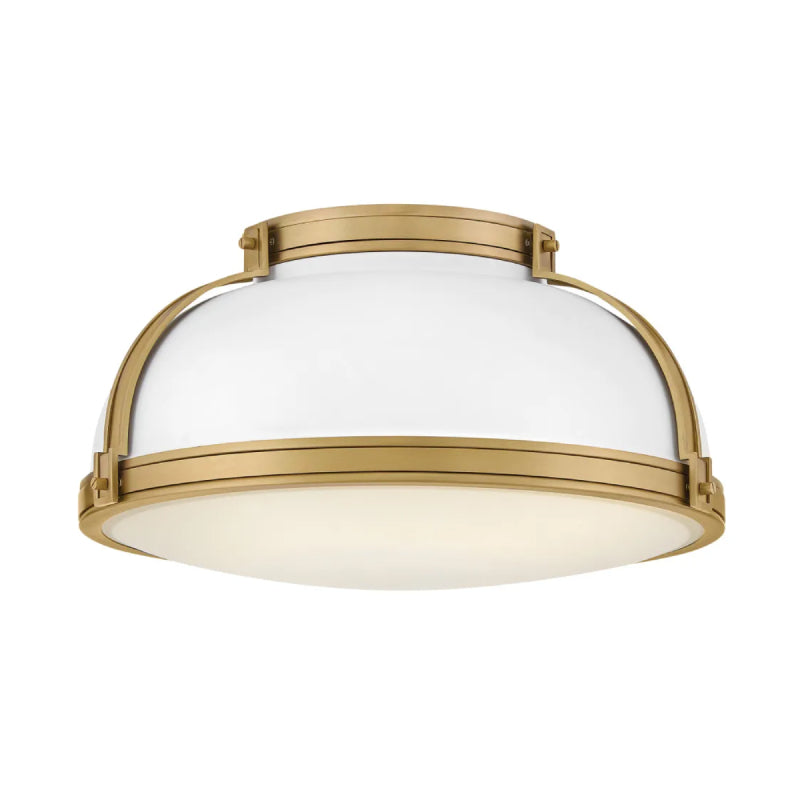 Hinkley 46353-LCB Barton 3-lt 18" LED Flush Mount - Matte White with Lacquered Brass accents
