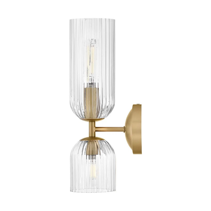 Hinkley 57472 Ava 2-lt 16" Tall LED Wall Sconce - Lacquered Brass/Clear Ribbed Glass