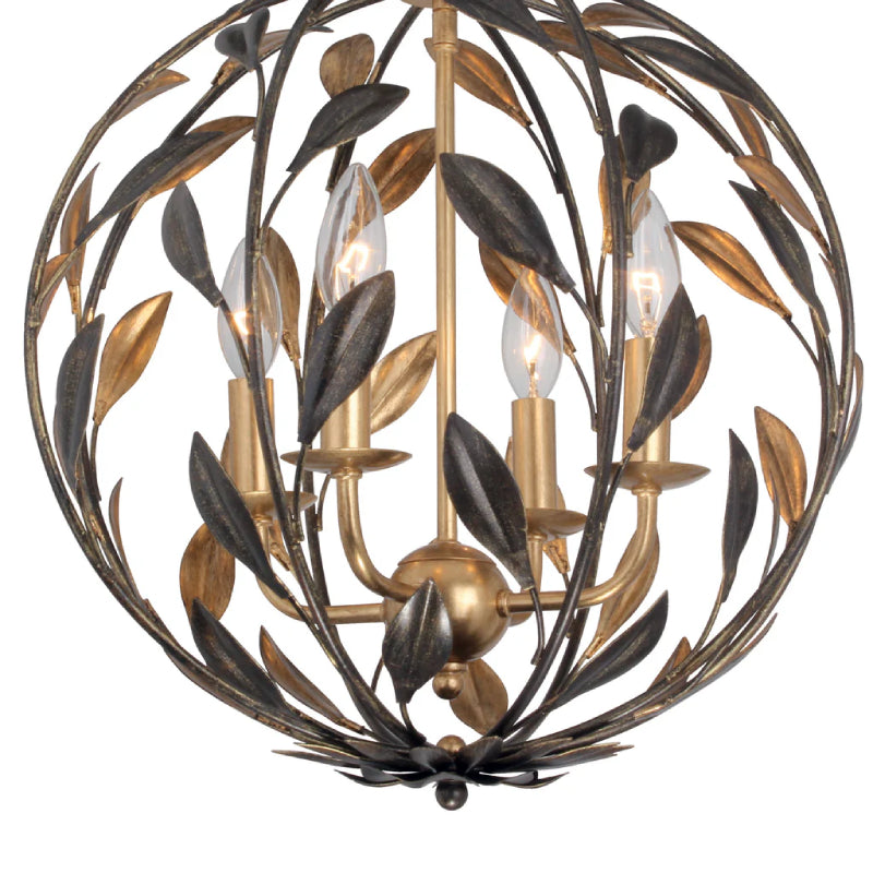 Crystorama 504 Broche 4-lt 16" Chandelier - English Bronze/Antique Gold