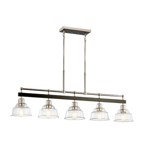 Kichler 52404 Eastmont 5-lt 50" Linear Chandelier-Polished Nickel with Walnut Wood