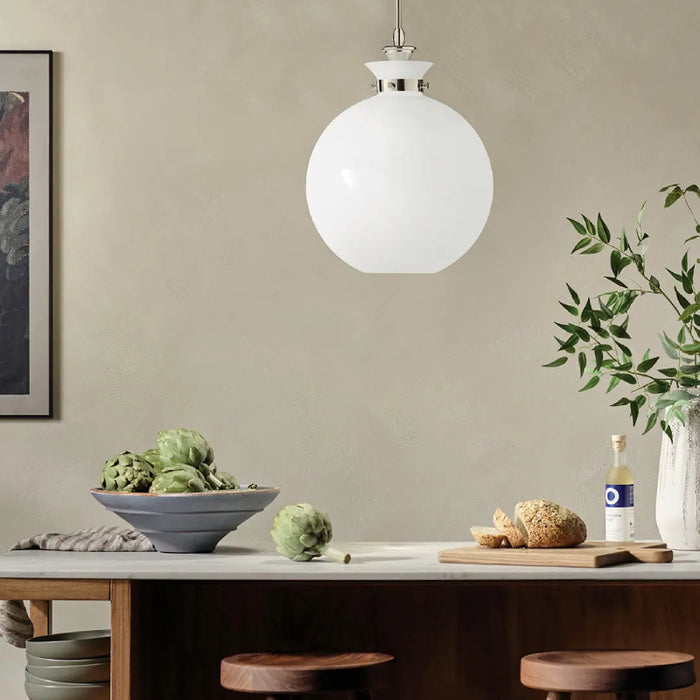 Kichler 52779 Laria 1-lt 15" Pendant - Polished Nickel White Round Glass
