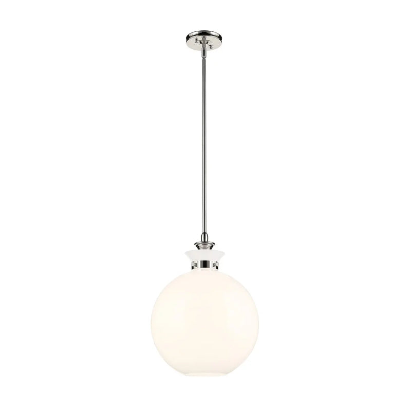 Kichler 52779 Laria 1-lt 15" Pendant - Polished Nickel White Round Glass