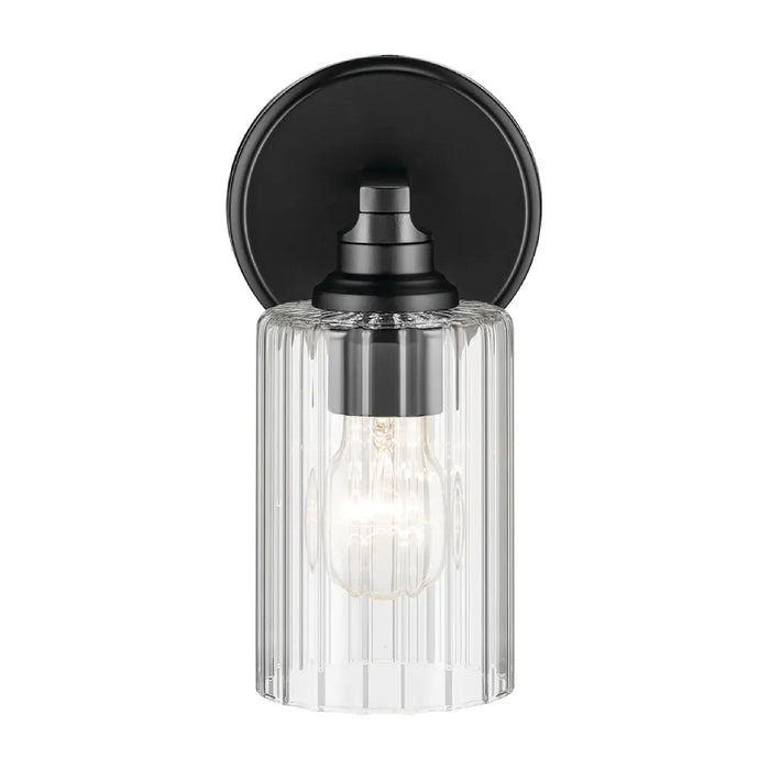 Kichler 55224 Gioe 1-lt 10" Tall Wall Sconce - Black Clear Fluted Glass
