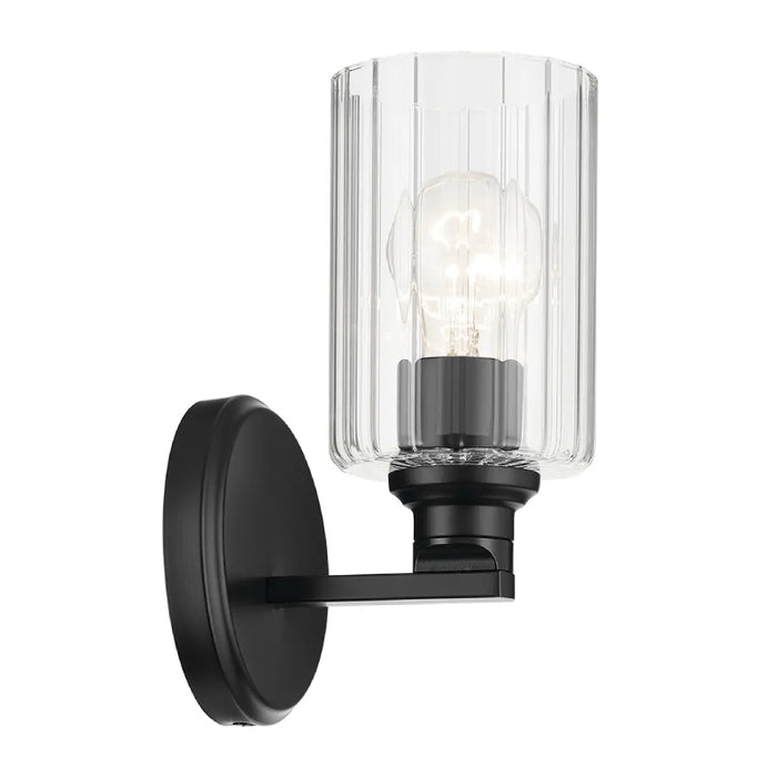 Kichler 55224 Gioe 1-lt 10" Tall Wall Sconce - Black Clear Fluted Glass
