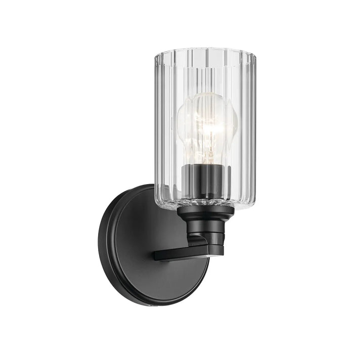 Kichler 55224 Gioe 1-lt 10" Tall Wall Sconce - Black Clear Fluted Glass