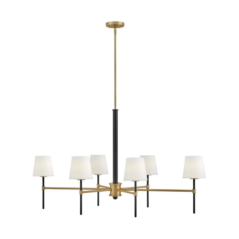 Hinkley 46955 Saunders 6-lt 45" LED Chandelier - Black with Lacquered Brass accents