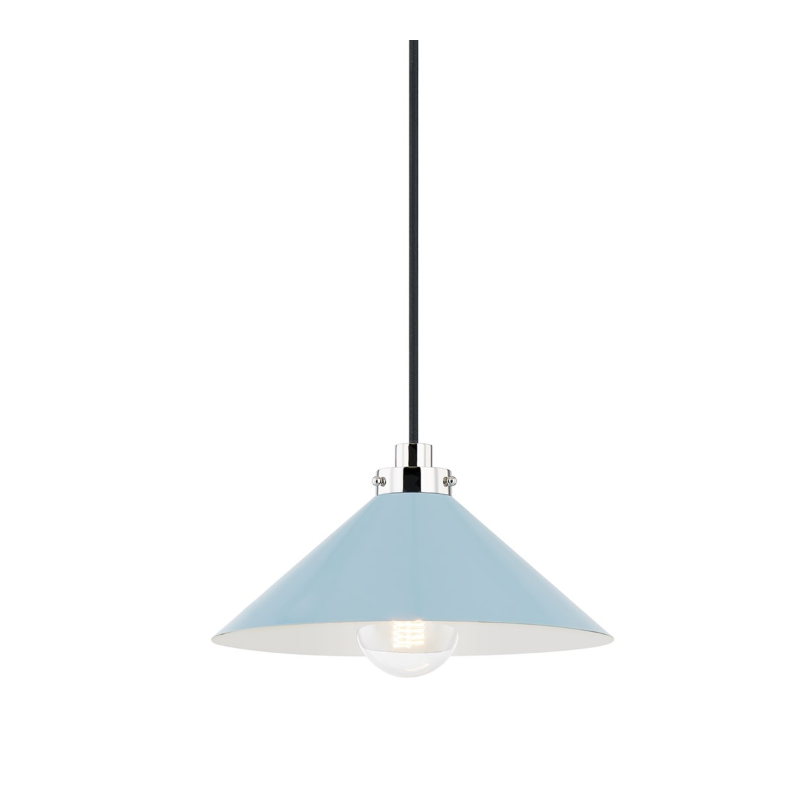 Hudson Valley MDS1401 Clivedon 1-lt 12" Pendant - Polished Nickel/Bird Blue