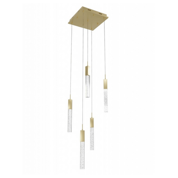 Avenue Lighting HF1900 The Original Glacier 5-lt 12" LED Pendant - Brushed Brass/Bubbled