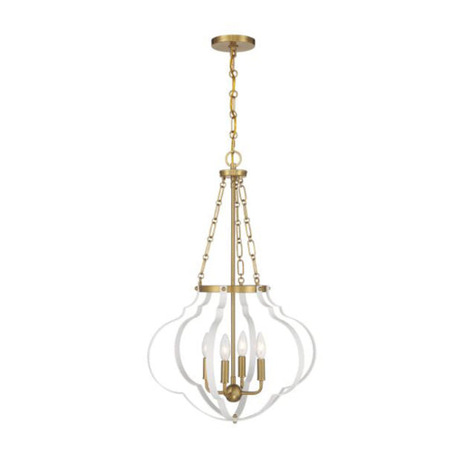 Savoy House 7-4866-4 Mercer 4-lt 20" Pendant - White and Warm Brass