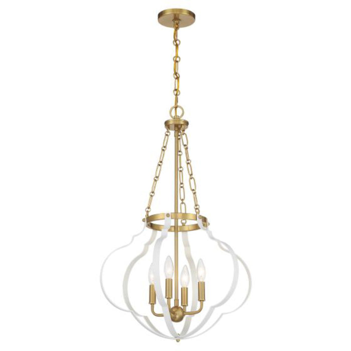 Savoy House 7-4866-4 Mercer 4-lt 20" Pendant - White and Warm Brass