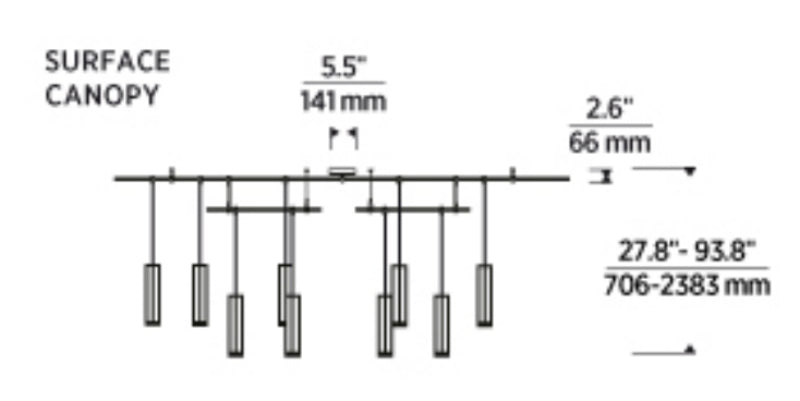 Visual Comfort 700BLKS9R-LED930S Blok 9-lt 96" LED Chandelier, Surface