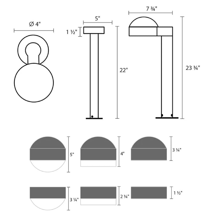 Sonneman 7304 Reals 24" Tall LED Bollard - Dome Cap / Plate Lens