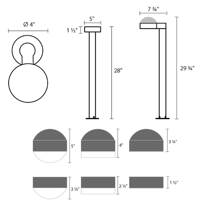 Sonneman 7305 Reals 30" Tall LED Bollard - Dome Cap / Plate Lens