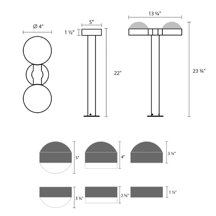 Sonneman 7307 Reals 23" Tall LED Double Bollard - Dome Cap