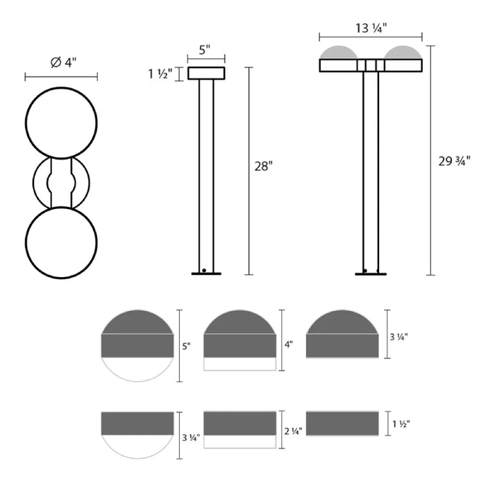 Sonneman 7308 Reals 28" Tall LED Double Bollard - Plate Cap