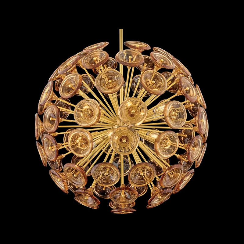 Fredrick Ramond FR46905 Maya 12-lt 30" LED Chandelier - Unlacquered Brass/Light Amber Glass