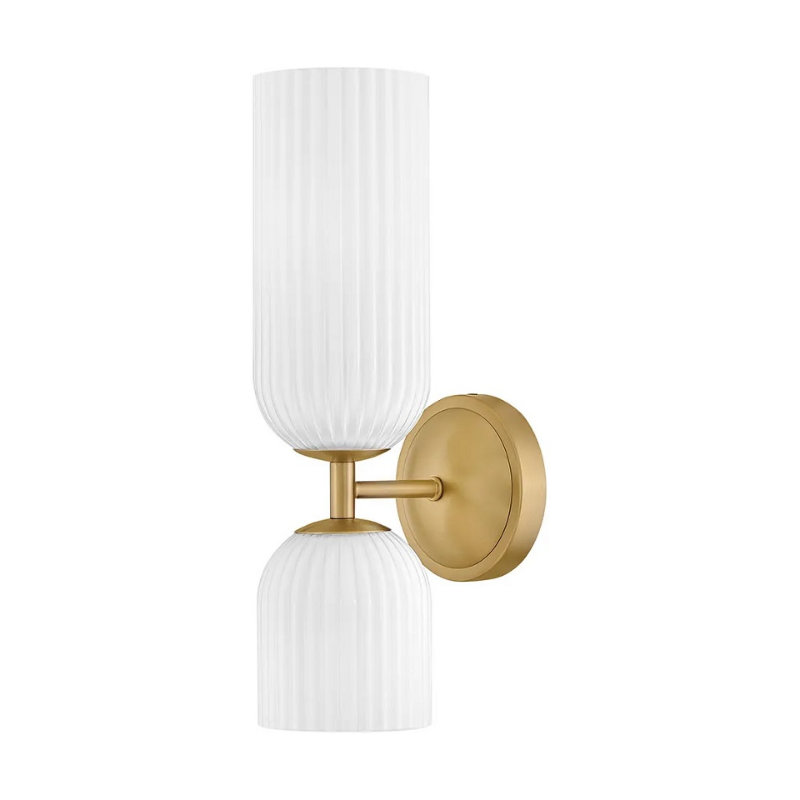 Hinkley 57472 Ava 2-lt 16" Tall LED Wall Sconce - Lacquered Brass/Cased Opal Ribbed Glass