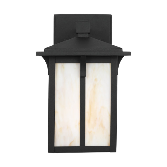Generation 8552701 Tomek 1-lt 10" Tall Outdoor Wall Lantern - Black/Champagne