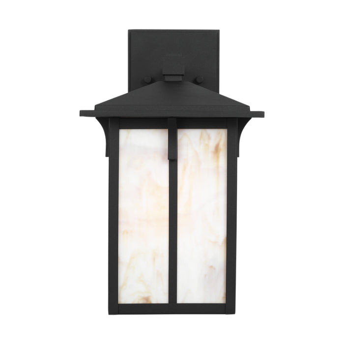 Generation 8652701 Tomek 1-lt 14" Tall Outdoor Wall Lantern - Black/Champagne