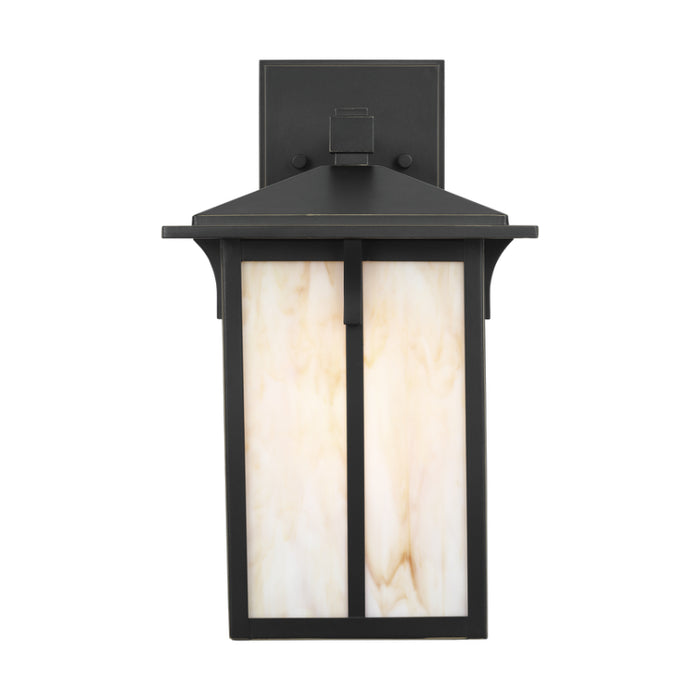 Generation 8652701 Tomek 1-lt 14" Tall Outdoor Wall Lantern - Antique Bronze/Champagne
