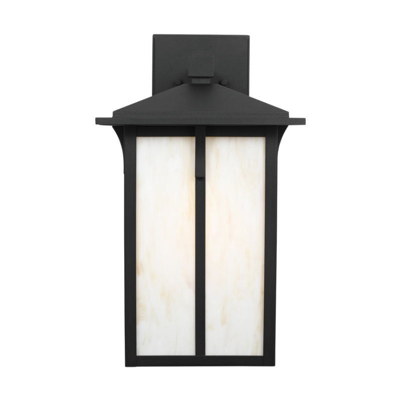 Generation 8752701 Tomek 1-lt 18" Tall Outdoor Wall Lantern - Black/Champagne