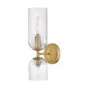 Hinkley 57472 Ava 2-lt 16" Tall LED Wall Sconce - Lacquered Brass/Clear Ribbed Glass