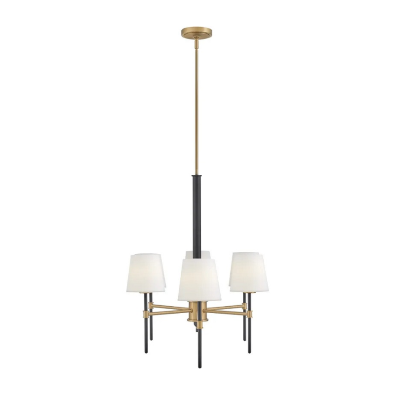 Hinkley 46955 Saunders 6-lt 45" LED Chandelier - Black with Lacquered Brass accents