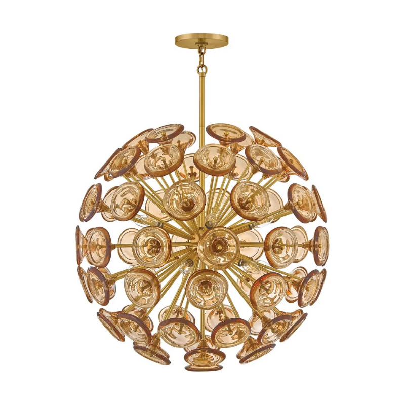 Fredrick Ramond FR46905 Maya 12-lt 30" LED Chandelier - Unlacquered Brass/Light Amber Glass