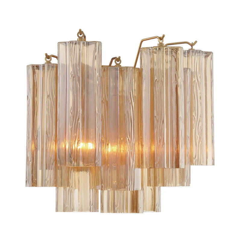 Crystorama ADD-302 Addis 2-lt 15" Wall Sconce - Aged Brass/Amber