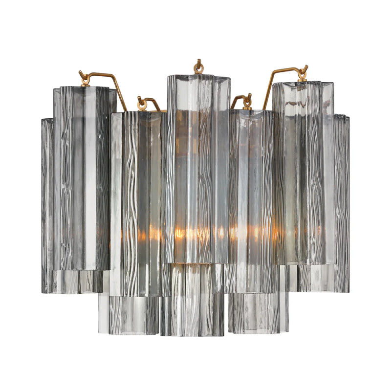 Crystorama ADD-302 Addis 2-lt 15" Wall Sconce - Aged Brass/Smoke