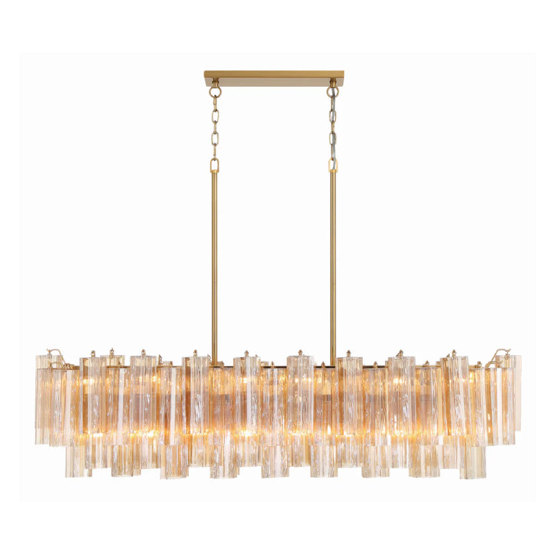 Crystorama ADD-317 Addis 14-lt 52" Linear Chandelier - Aged Brass/Amber