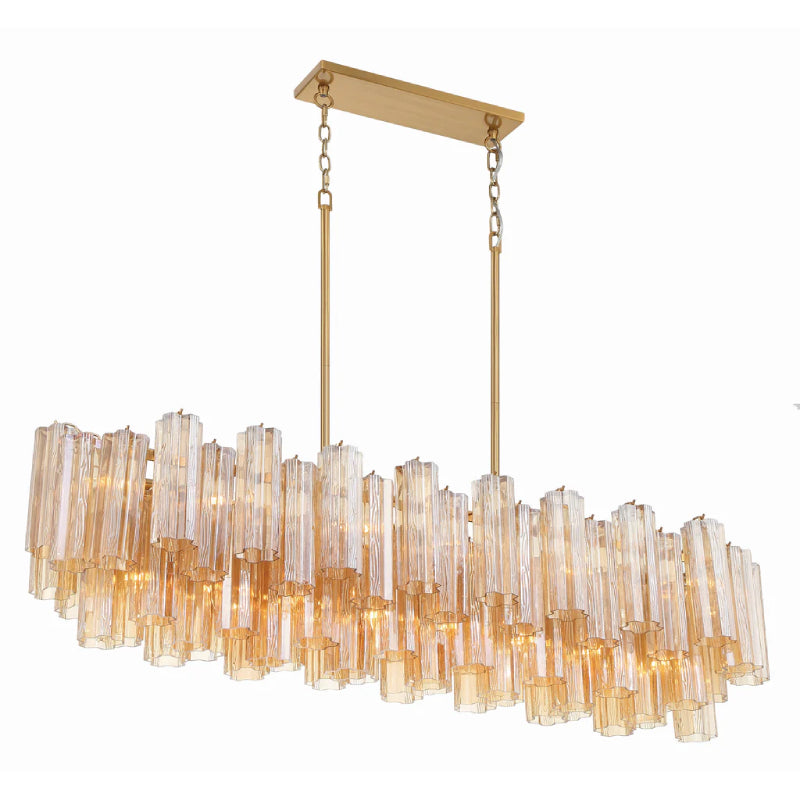 Crystorama ADD-317 Addis 14-lt 52" Linear Chandelier - Aged Brass/Amber
