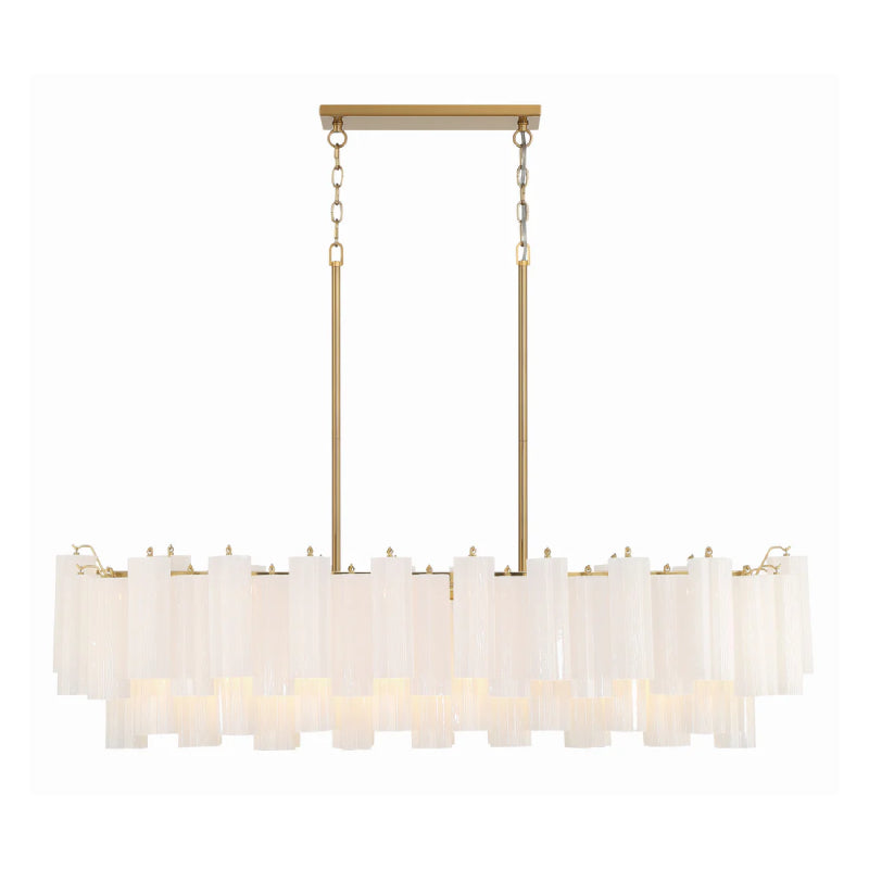 Crystorama ADD-317 Addis 14-lt 52" Linear Chandelier - Aged Brass/White