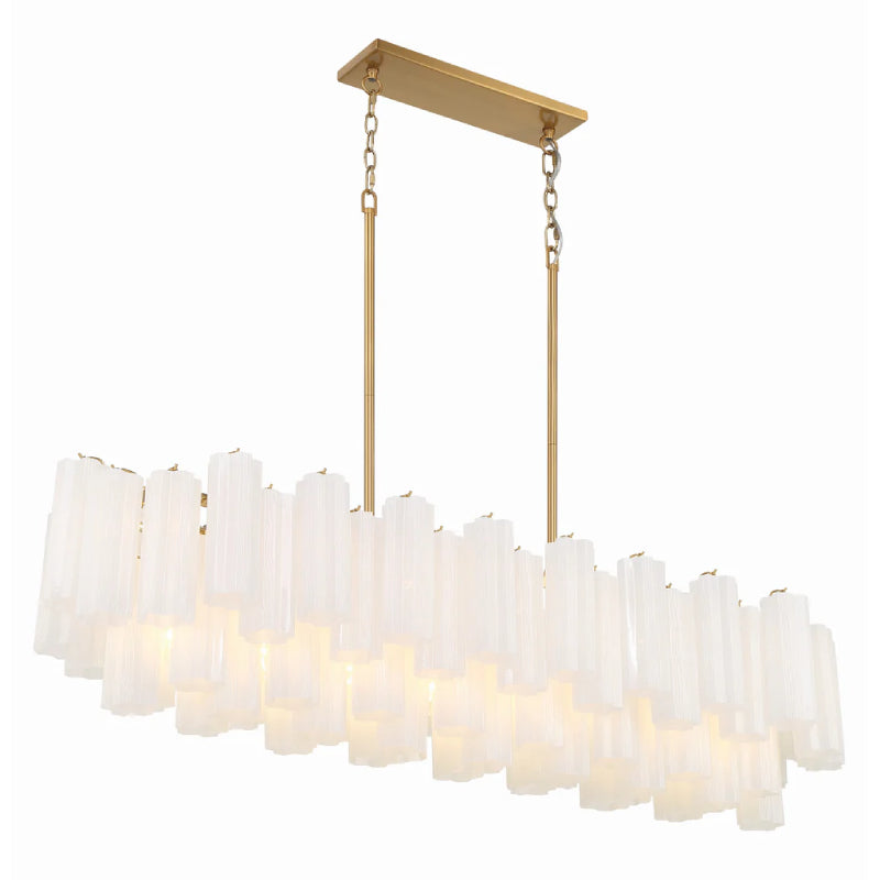 Crystorama ADD-317 Addis 14-lt 52" Linear Chandelier - Aged Brass/White