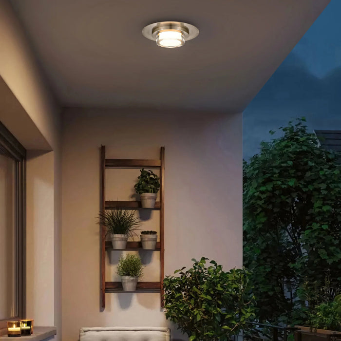 Alteck Lighting AFM0012-3CCT-W Plate 1-lt 12" LED Outdoor Flush Mount, 3CCT Selectable - Brushed Stainless Steel