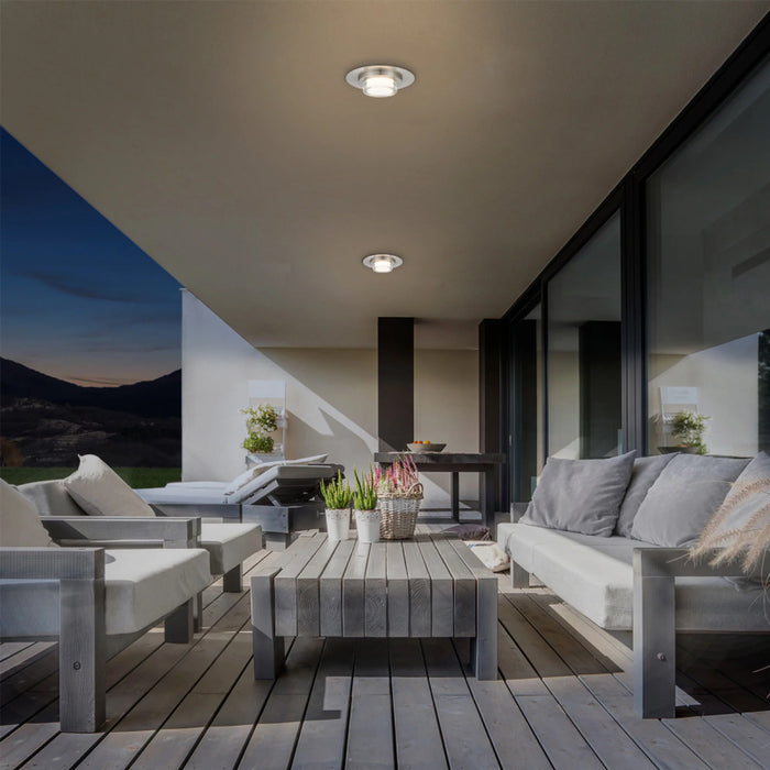 Alteck Lighting AFM0012-3CCT-W Plate 1-lt 12" LED Outdoor Flush Mount, 3CCT Selectable - Brushed Stainless Steel