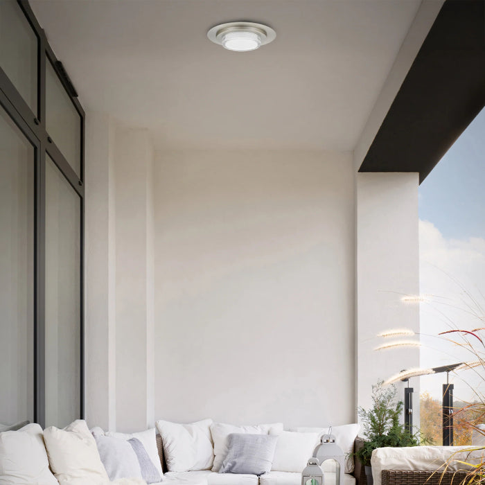 Alteck Lighting AFM0013-3CCT-W Plate 1-lt 16" LED Outdoor Flush Mount, 3CCT Selectable - Brushed Stainless Steel