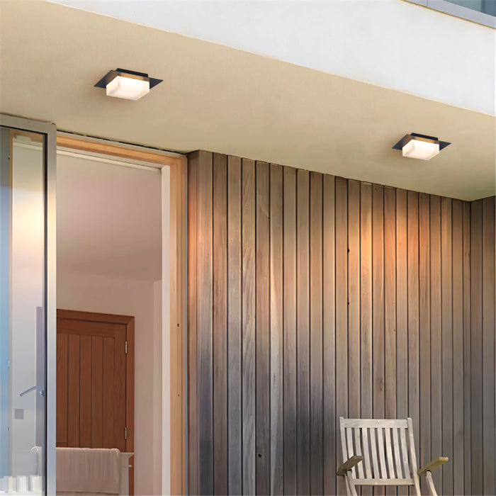 Alteck Lighting AFM0014-3CCT-W Foursquare 8" LED Outdoor Flush Mount, 3CCT Selectable