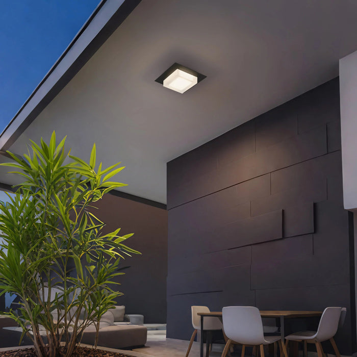 Alteck Lighting AFM0014-3CCT-W Foursquare 8" LED Outdoor Flush Mount, 3CCT Selectable