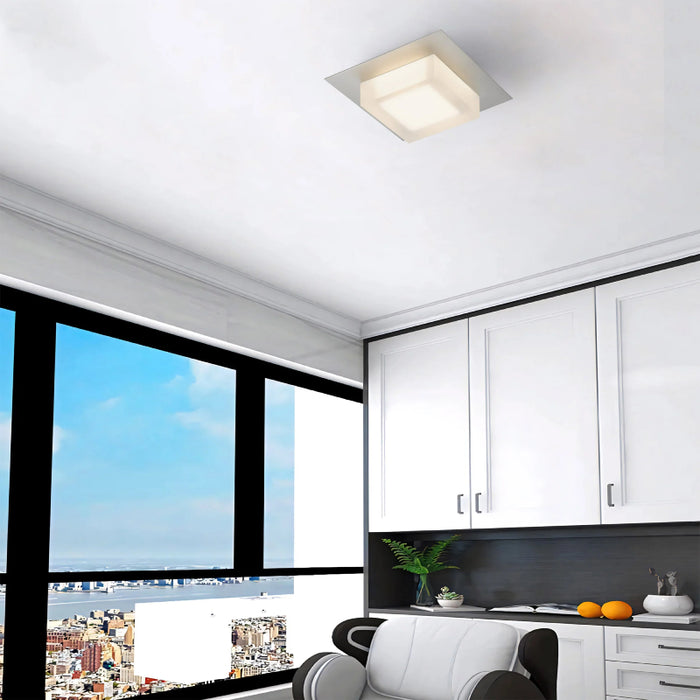Alteck Lighting AFM0014-3CCT-W Foursquare 8" LED Outdoor Flush Mount, 3CCT Selectable - Brushed Stainless Steel