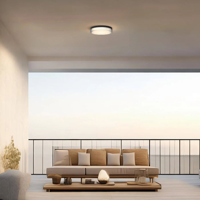 Alteck Lighting AFM0018-3CCT-W Sunspot 1-lt 12" LED Outdoor Flush Mount, 3CCT Selectable - Sand Black