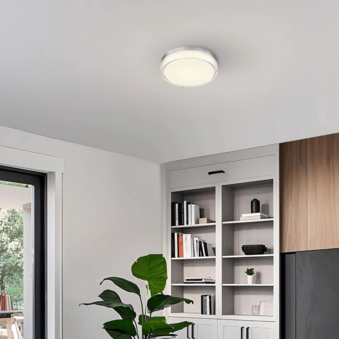 Alteck Lighting AFM0018-3CCT-W Sunspot 1-lt 12" LED Outdoor Flush Mount, 3CCT Selectable - Brushed Stainless Steel