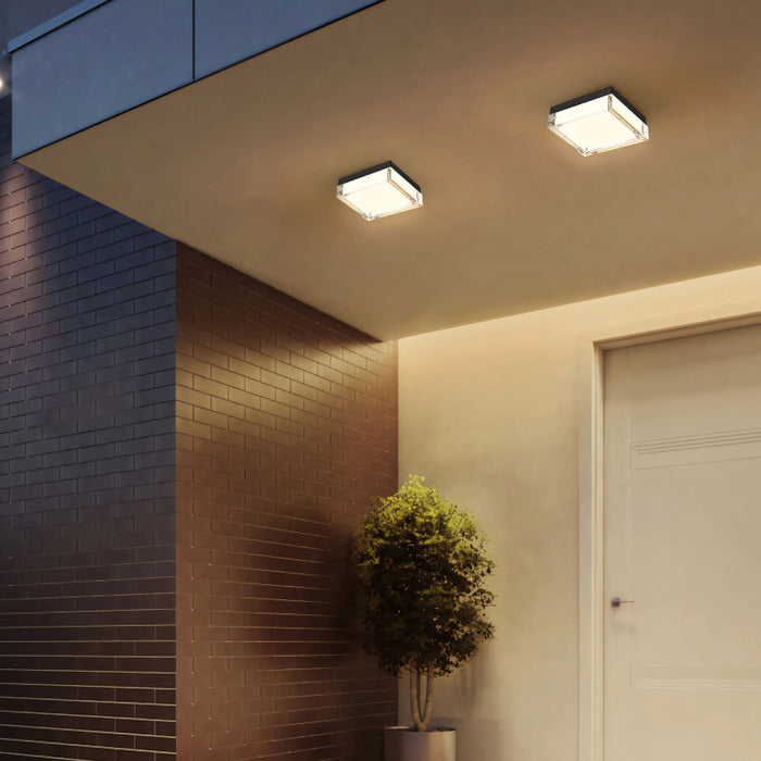 Alteck Lighting AFM0020-3CCT-W Box 8" LED Outdoor Flush Mount, 3CCT Selectable - Sand Black