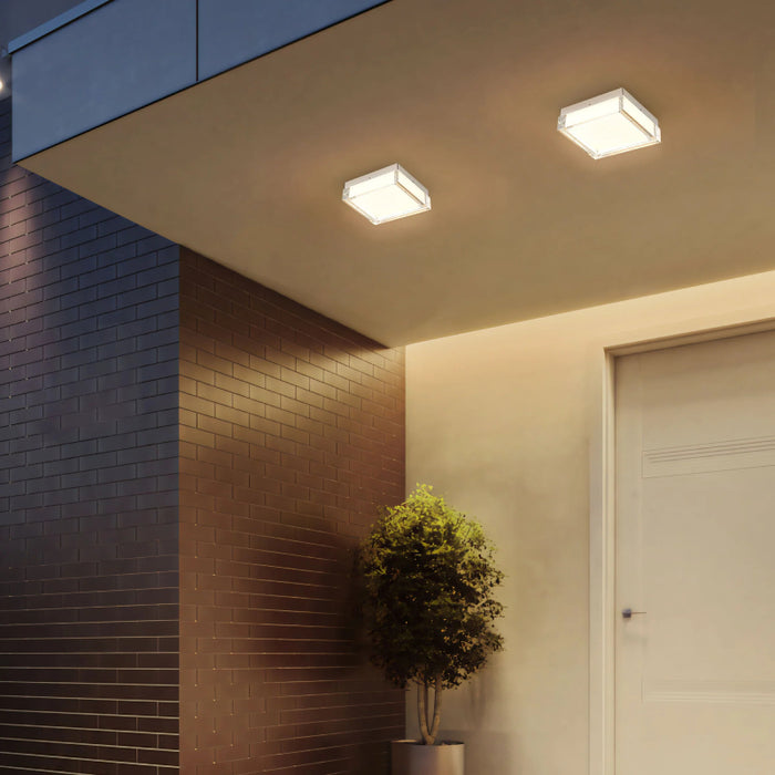 Alteck Lighting AFM0020-3CCT-W Box 8" LED Outdoor Flush Mount, 3CCT Selectable - Brushed Stainless Steel