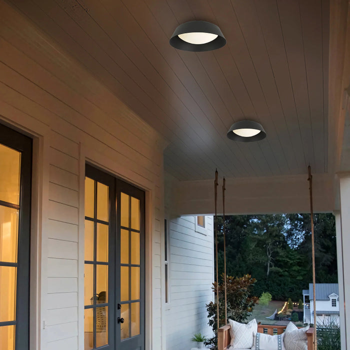Alteck Lighting AFM0067-5CCT-W Pez 1-lt 15" LED Outdoor Flush Mount, 5CCT Selectable