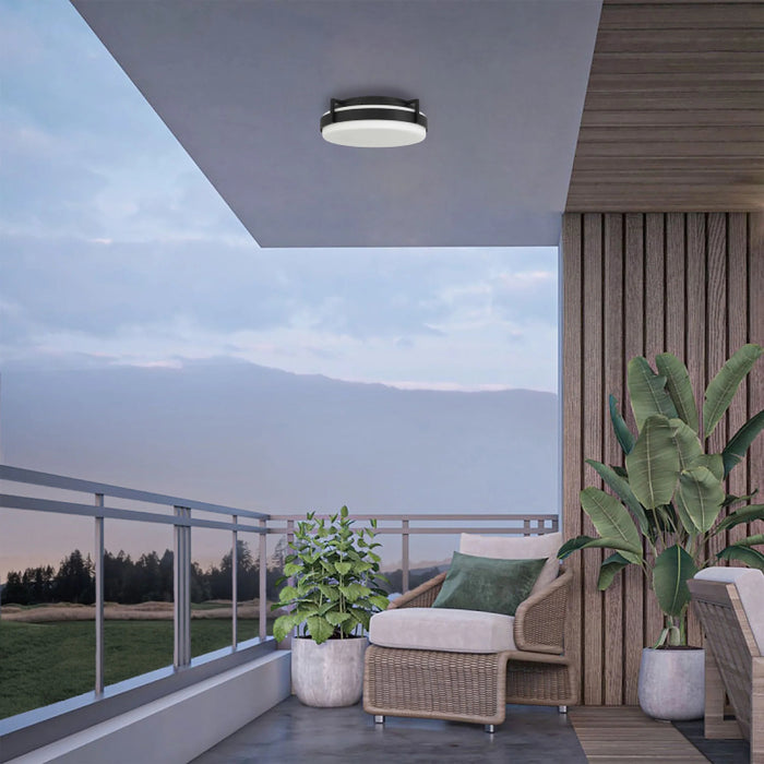 Alteck Lighting AFM0086-5CCT-W Ted 1-lt 15" LED Outdoor Flush Mount, 5CCT Selectable
