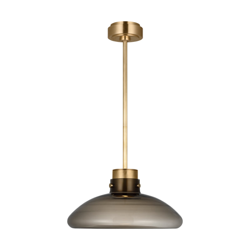 Visual Comfort AKPD594 Morgan 1-lt 16" LED Pendant - Hand-Rubbed Antique Brass with Smoke Glass