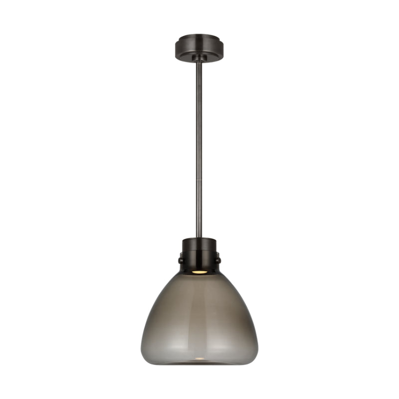 Visual Comfort AKPD595 Morgan 1-lt 12" LED Pendant - Burnished Bronze with Smoke Glass