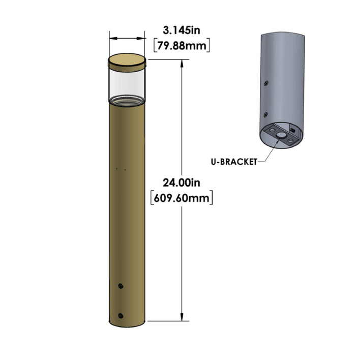 Focus Industries AL08LG 1-lt 24" Tall LED Area Light Bollard, Deck Mount