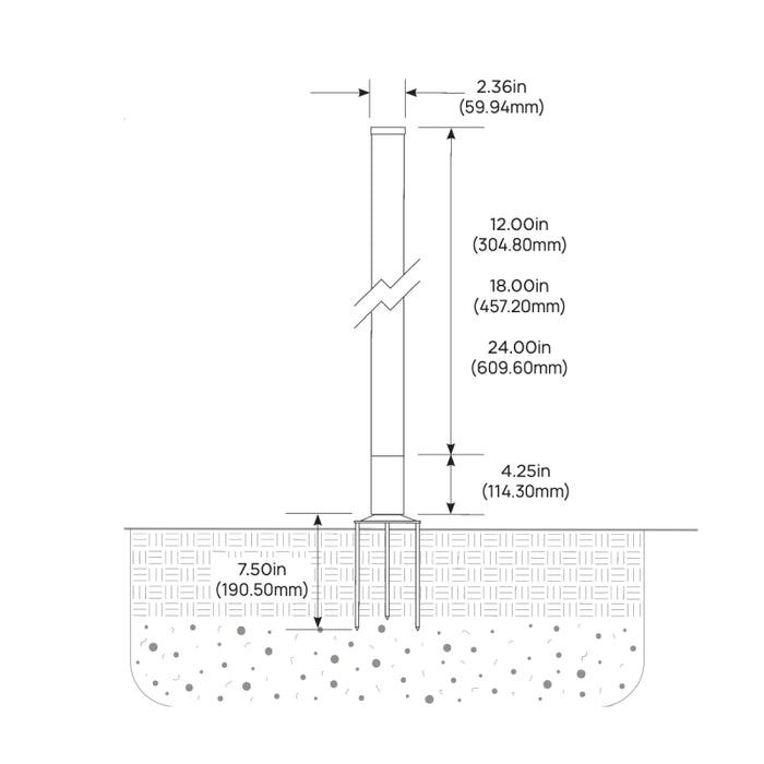 Focus Industries AL26MD 24" Tall LED Light Wand, GU5.3 Bi-Pin, 12V, 3 Prong Stake Mount